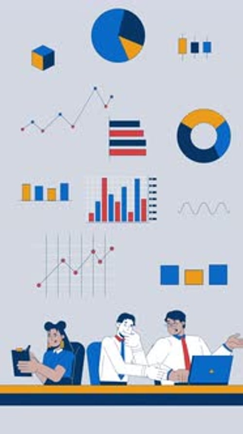 Business Team Working with Animated Data Charts
