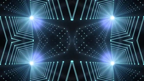 Dynamic digital tunnel with bright light and glowing particles