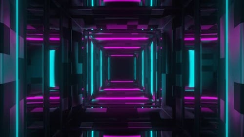 Cyan And Pink Neon Mirror Corridor Background Vj Loop In 4K
