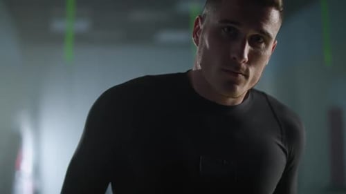 Portrait of a Sporty Man Fighter After a Hard Workout in the Boxing Gym Depth of Field Slow Motion