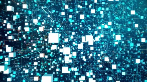 3D Blockchain Network: Glowing Lines in a Futuristic Blue Circuitry