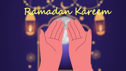 Ramadan Kareem Title with Praying Hands and Moon