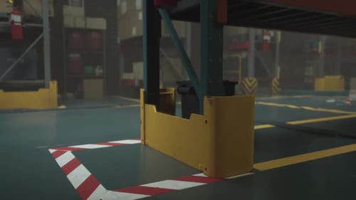 Nighttime in an Empty Warehouse With Stored Boxes