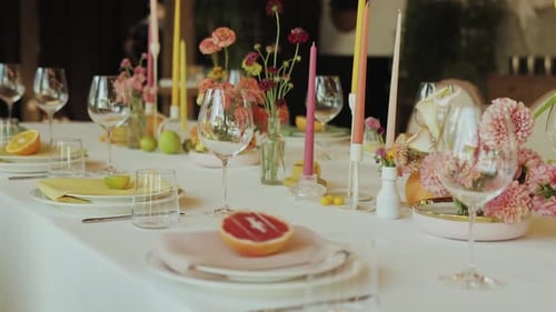 Elegant Wedding Table with Flowers and Candles