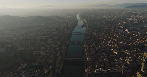 Aerial view of Florence downtown at sunset, Tuscany, Italy.