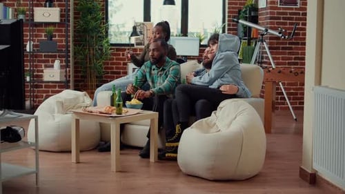 Friends Watch TV at Home, Hanging Out Together