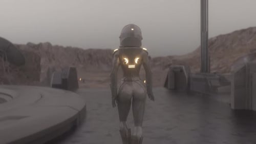 Astronaut Walking Along the Base Futuristic Colonization and Space Exploration Concept