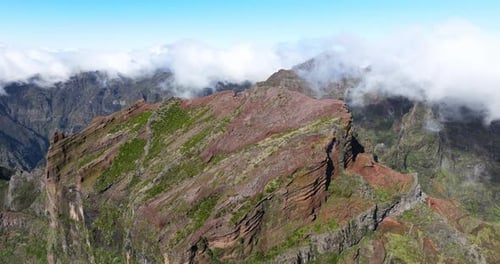 Landscape Of Pico do Arieiro In Madeira, Portugal - aerial drone shot
