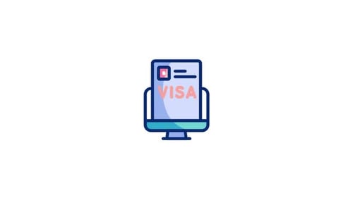 Animated Flat Design Visa Approval on Monitor