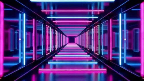 Futuristic Neon Light Tunnel Corridor Background