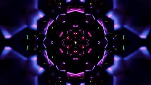 Seamless Neon Kaleidoscopic VJ Loop with Pulsing Geometric Symmetry and Glow