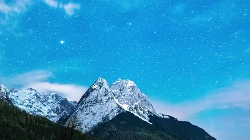 Milkyway Starts rotating over the Alps mountain Peak - Night Timelapse Garmish, Bavaria, Germany