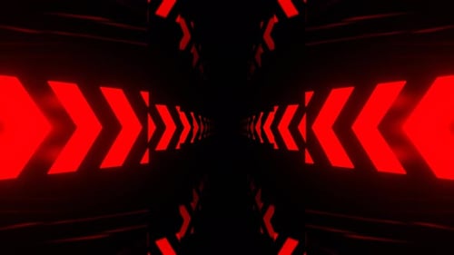 Red Elegant Hallway With Neon Arrows Background Vj Loop I 4K
