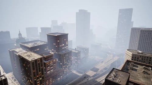 Aerial Futuristic Cityscape with Dynamic Traffic Flow