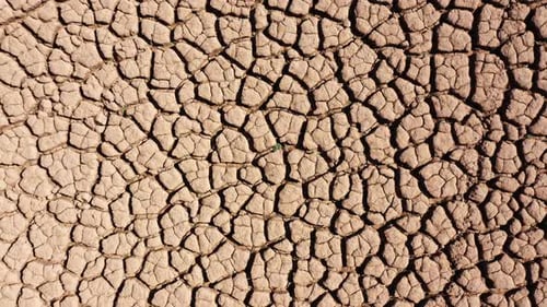 Aerial View Moving Up in a Circle Large Area of Cracked Soil Due to Long Drought