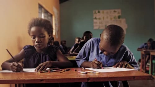 Of African School Children/ Pupils Drawing in Art Class