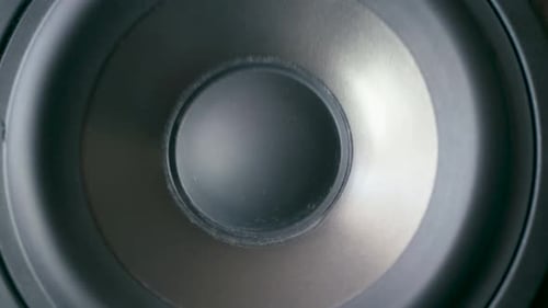 Le
haut-parleur entre et sort à partir du son des basses. Lumière changeante, vue de face. Bouclable.