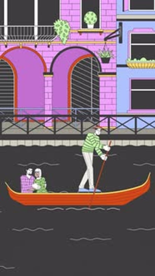 Gondola ride in Venice cartoon vertical animation