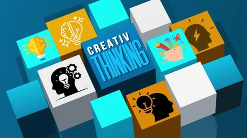Concept of Creative Thinking Title With Icons on 3D Cube Animation