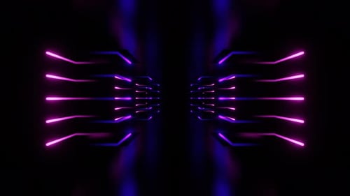 Pinkfarbenes und lila Neonlicht bewegt sich nach oben im Korridorhintergrund, VJ Loop in 4K