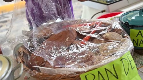 An artesanal mexican bread in pueblo magico street.