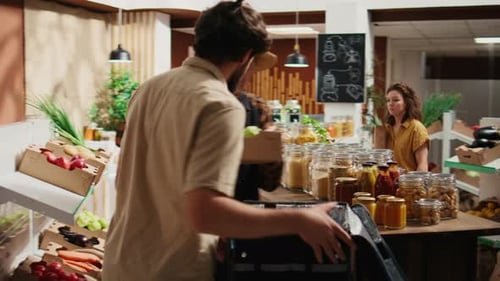 Deliveryman Picks Up Farm Grown Fruits