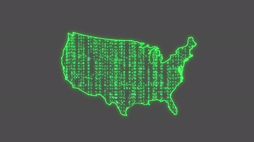 United States Map with Flowing Digital Code Technology Animation