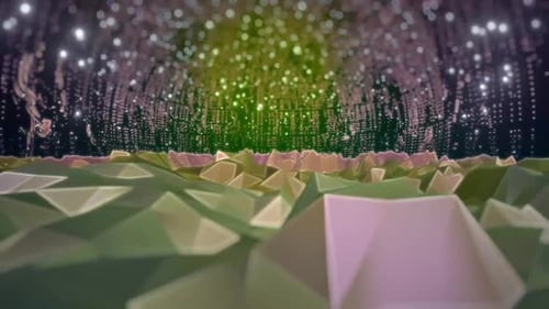 Animated Abstract Geometric Landscape with Shimmering Data Tunnel