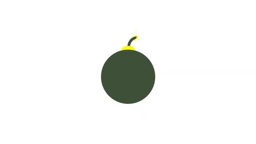 Animated Bomb Icon with Lit Fuse Flat Design