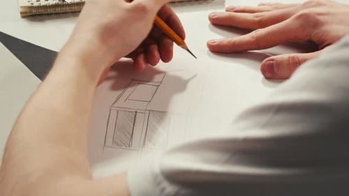 Architect Hand Drawing Building Sketch Design