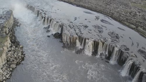 Aerial view of Dettifoss waterfall in Iceland.