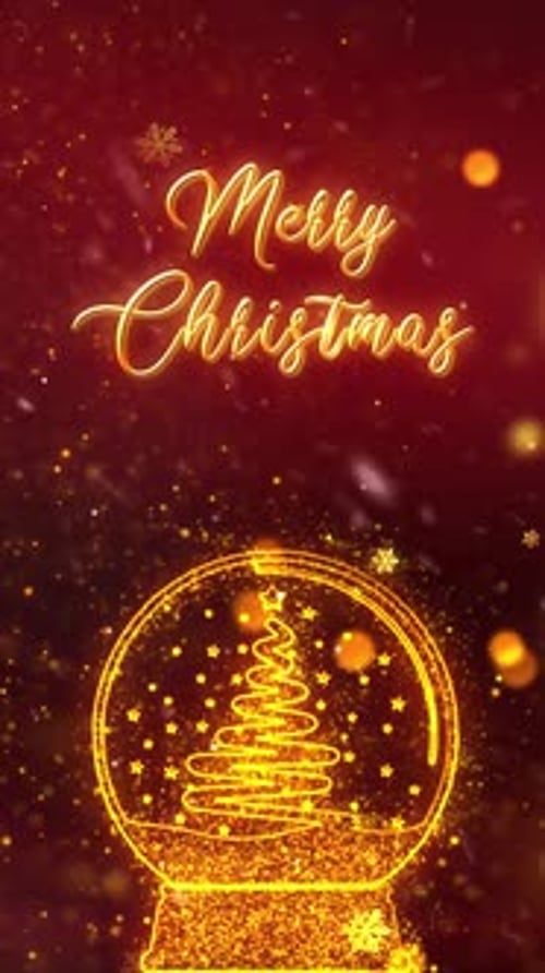 Glowing Golden Christmas Snow Globe with Merry Christmas Text