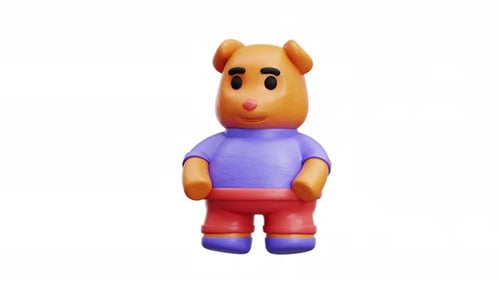 3d Animation Cute Bear Character Mascot Toy Friendly Standing