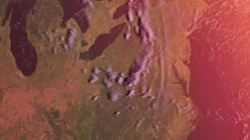 Usa From Space. Sunrise, North America And United States From Space Orbit. Earth. Globe
