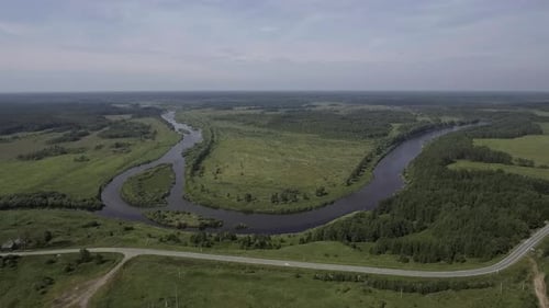 Bird'seye View of the Green Landscape Stock Footage A Beautiful Landscape on Green Fields and