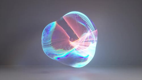 Mesmerizing 3D Rendering of an Abstract Iridescent Object with Dynamic Light Swirls and Prismatic