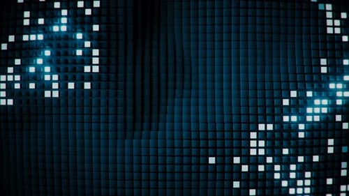 Matrice futuriste de cubes bleus brillants. Animation de rendu 3D en boucle VJ