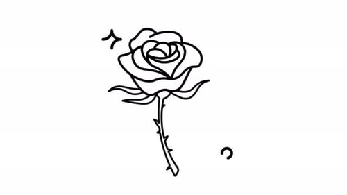Animated Elegant Line Art Rose: A Simple Black and White Floral Illustration