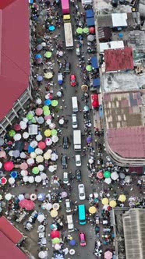 Accra, The Ghana, Aerial drone shot of a big market in the centre of Accra