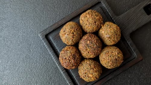 Falafel, a hearty Arabic dish made from boiled chickpeas for vegetarians. Chickpea falafel