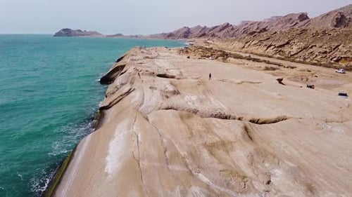 Road trip in coastal nature rock cliff wind erosion formation landform mountain in seaside beach the