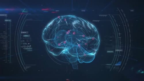 Animation of covid 19 cells with human brain over scope scanning