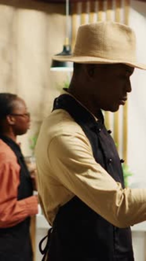 Vertical Video Local Farmer Arranging Eco Friendly Merchandise at Supermarket