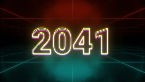 Neon 2041 Year Title Animation on Grid Background