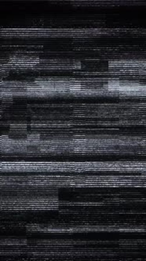 Monochrome Static TV Noise Glitch Effect With Digital Interference on a Vertical Screen