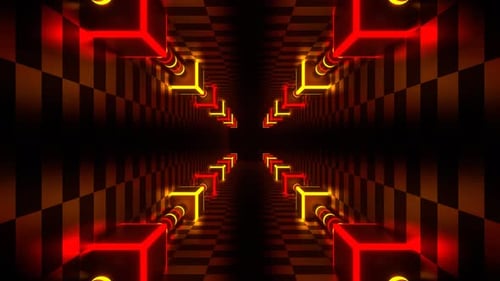 Red And Orange Green Neon Energy On Corners Tunnel Background Vj Loop In 4K