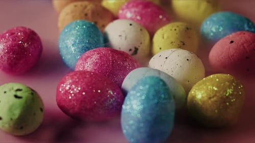 Colorful Glittery Easter Eggs Close Up