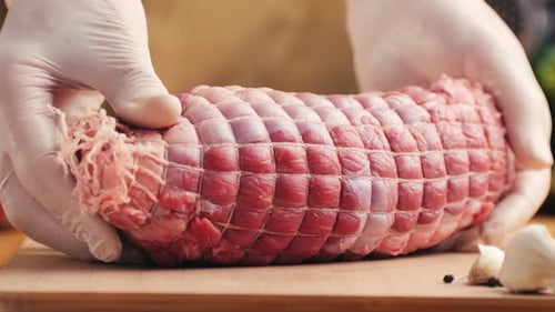 Raw Beef Roast on Cutting Board Ready to Cook