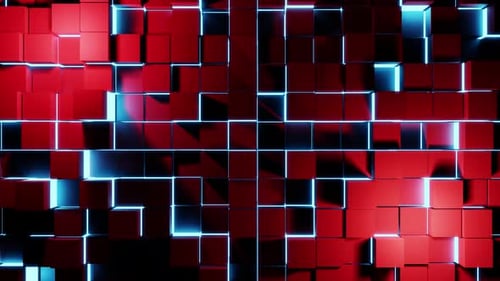 Metallic Red Cubes With Blue Neon Lights Vj Loop Background Animation