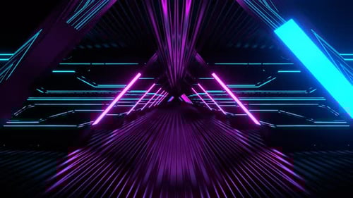 Cyan And Pink Dark Effective Futuristic Hallway With Strobe Neon Light Background Vj Loop I 4K